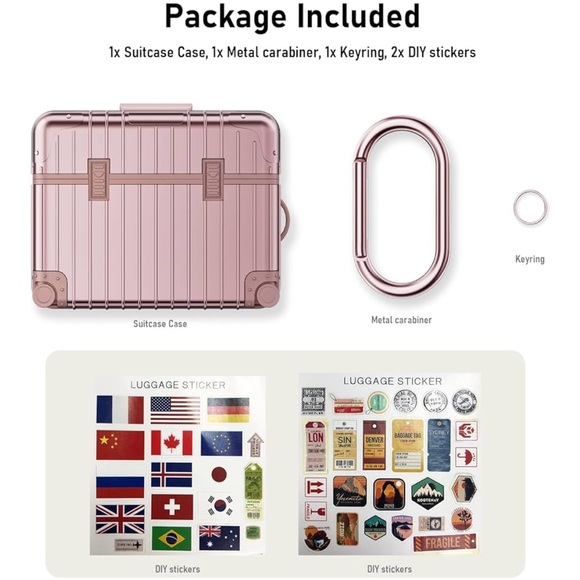 Pink Hard Shell Suitcase with Stickers AirPod Pro case - Picture 7 of 7